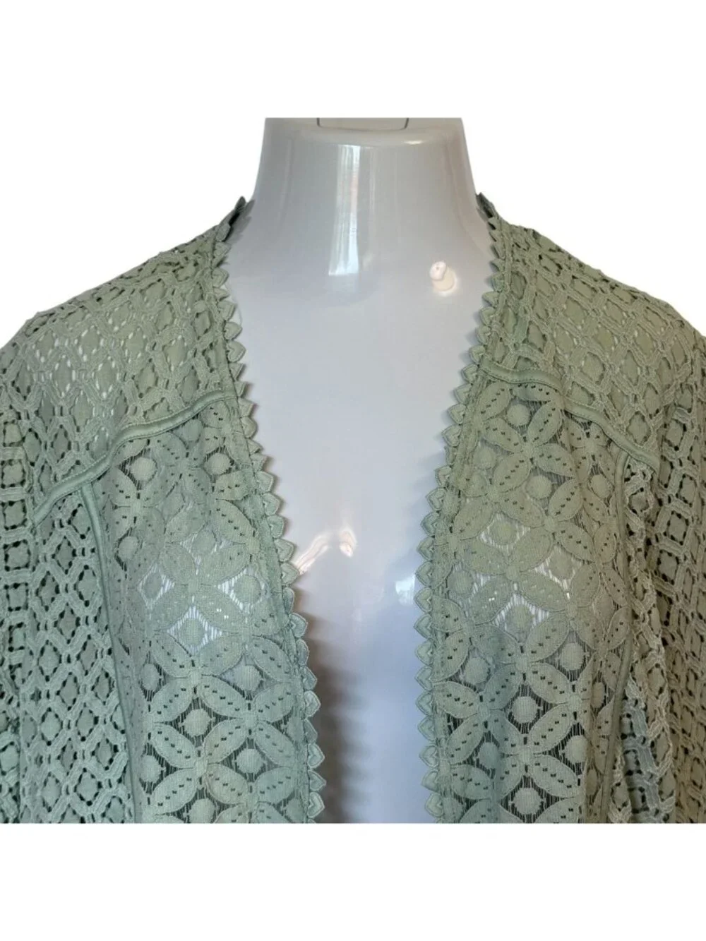 Alfred Dunner 2X Kimono Style Cardigan Green Lace Open 3/4 Sleeve - Picture 2 of 16